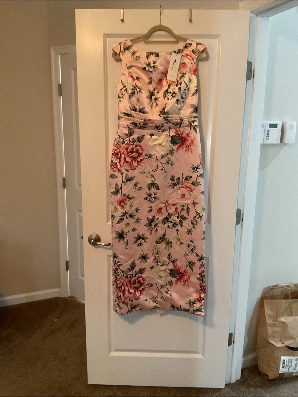 Floral Sheath Midi Dress in Blush Pink